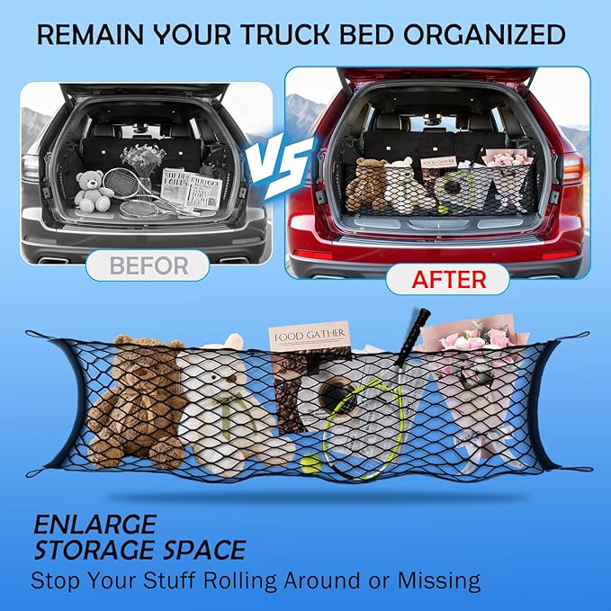 Envelope Style Cargo Net for 2011-2021 Jeep Grand Cherokee Accessories, Rear Trunk SUV Mesh Cargo Net, Upgraded 5mm Bungee & Double-Layer Nylon Storage Tailgate Netting Grocery&Tools Holder Organizer