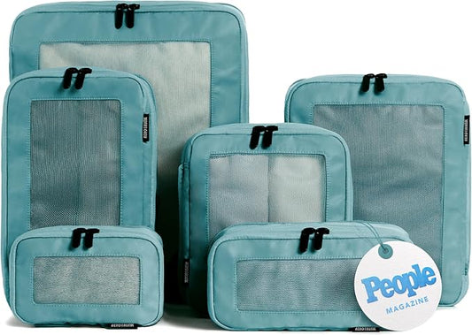 Aerotrunk Compression Packing Cubes for Travel - Luggage Organizer Bags - Double Zipper Packing Cubes for Suitcases (6-Pack, Teal)