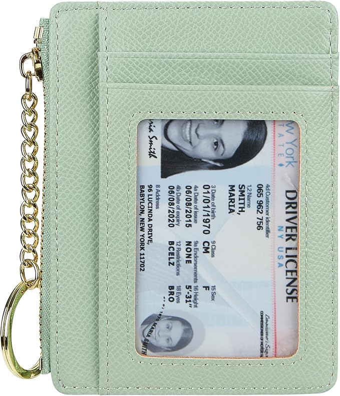 Women's Slim Minimalist Card Holder Coin Changes Purse Keychain Front Pocket Wallet With ID Window