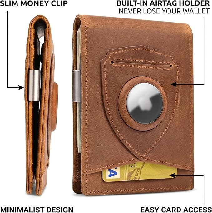 kinzd Slim Wallet with Money Clip RFID Blocking Minimalist Bifold Wallet for Men Genuine Leather Front Pocket Card Holder