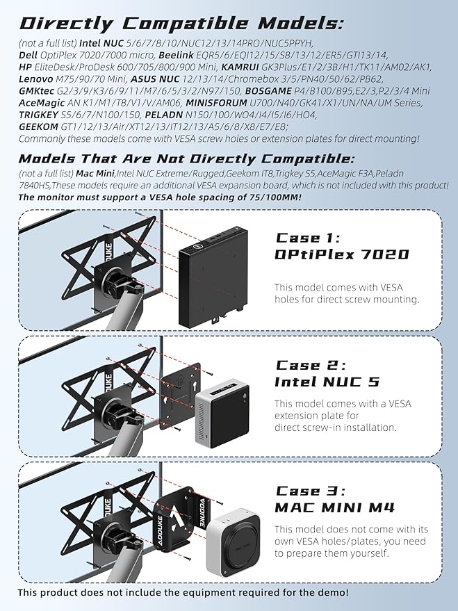 Dual VESA Panel Mini PC Expansion Board Monitor Bracket, Suitable for 75x75/100x100 mm Hole Pitch Bracket and Arm Extended, Compatible with NUC Mini PC Computer Thin Client Stand-A-MAXB