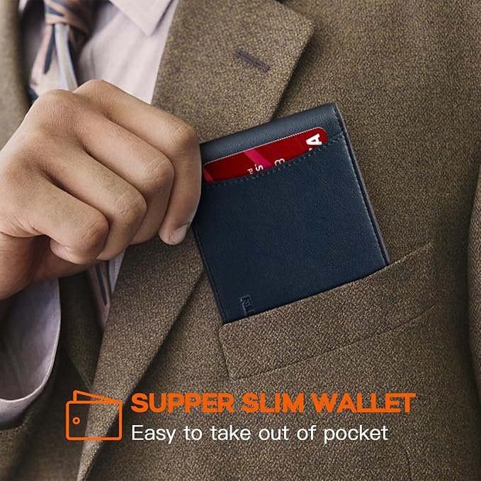 RUNBOX Slim Wallet for Men Genuine Leather RFID Blocking Bifold Minimalist Front Pocket Mens Wallet with Money Clip Thin Gift Box