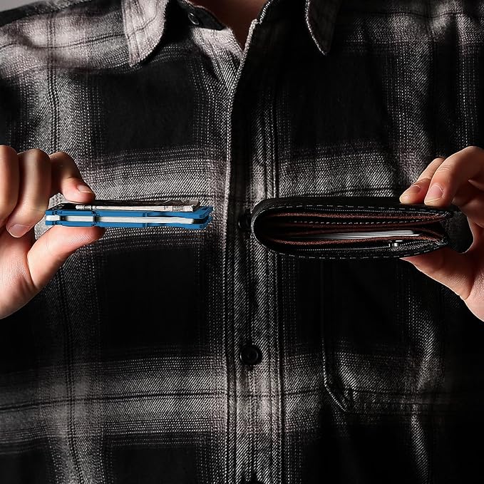 Wallet for Men, Minimalist Card Holder with Money Clip, Slim Metal Front Pocket Aluminum Wallet, Modern-Modular-Design, RFID Blocking, Navy Blue