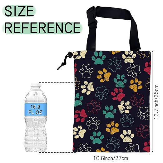 Colorful Paw Car Trash Bag,Hanging Drawstring Car Garbage Bag, Waterproof Canvas Car Back Seat Organizer with Adjustable Buckle, for Vehicles, SUVs, Camping, Road Trips