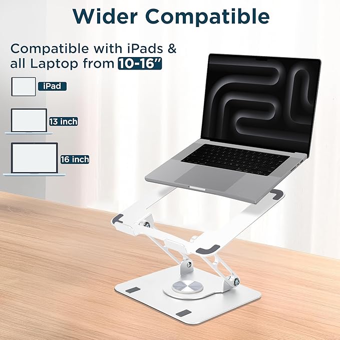 Uncaged Ergonomics Swivel Laptop Stand for Desk, Adjustable Computer iPad Stand for Desk w/ 360 Rotation, Portable Laptop Holder for Home Office Ergonomic Supplies (White)