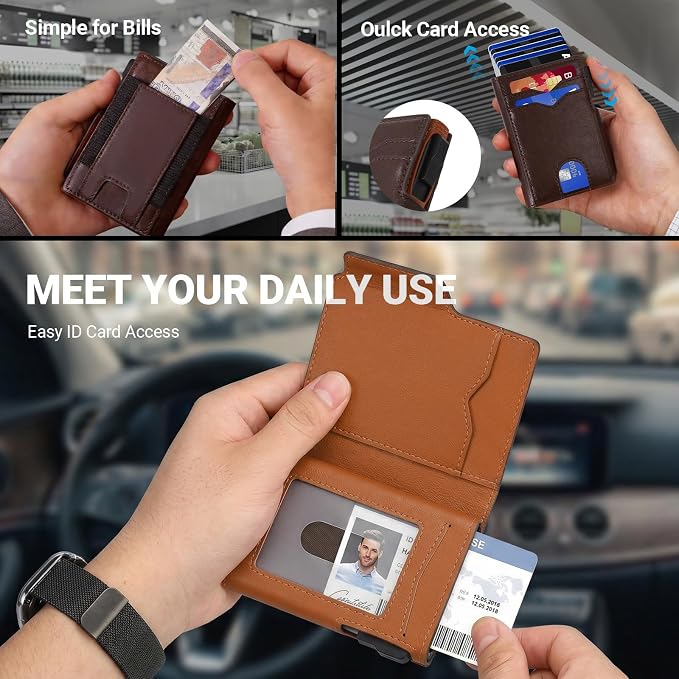 Men's RFID Blocking Metal Credit Card Holder & Wallet, Slim Minimalist Pop-Up Card Tray with ID Window & Expandable Cash Slot, 11-13 Cards, Compact Front Pocket Money Clip for Daily Use & Gifting