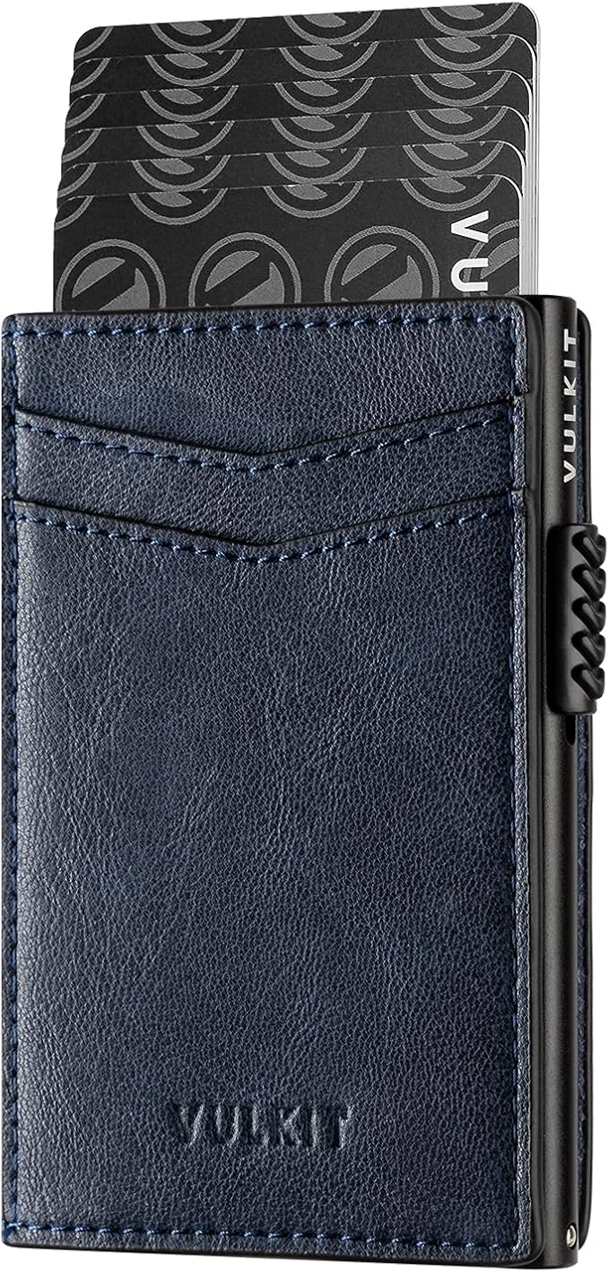VULKIT Men's Slim Wallets Pop Up Card Holder RFID Blocking Metal Wallet Minimalist Design Holds Up to 11 Cards