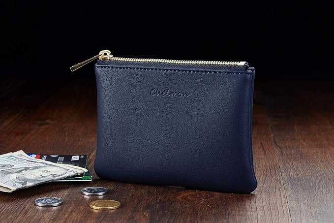 Chelmon Vegan Leather Coin Purse Pouch Change Purse With Zipper For Men Women