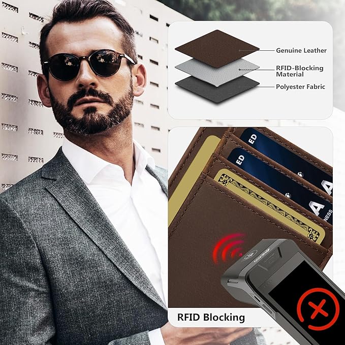 Travelambo 100% Genuine Leather Wallet for Men and Women, Slim Minimalist RFID Blocking Front Pocket Credit Card Holder with Gift Box