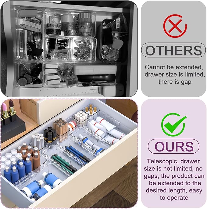 25 Pcs Clear Drawer Organizer, Adjustable Drawer Storage Box, 3-Size Desk Drawer Organizer, Acrylic Storage Bins for Makeup, Cosmetic, Kitchen Utensils, Bedroom Dressers Tool Organizer for Gadgets