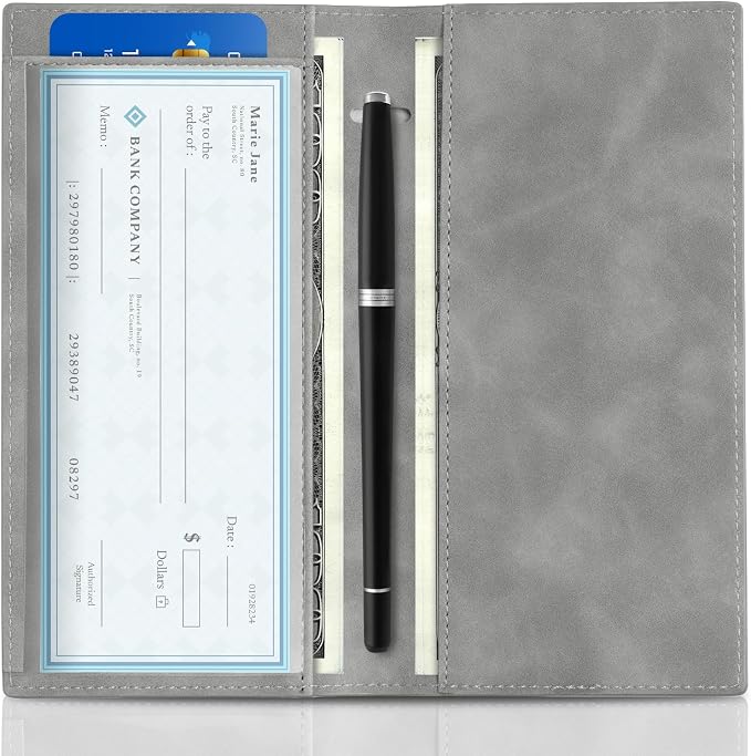 CoBak Premium Leather Checkbook Cover - RFID Blocking, Classic Design, Slim & Durable - Perfect for Personal & Business Checks