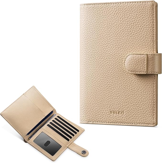 VULKIT Leather Passport Wallet for 2 Passports Slim Double Passport Holder RFID Blocking Passport Travel Wallet with ID Window for Women
