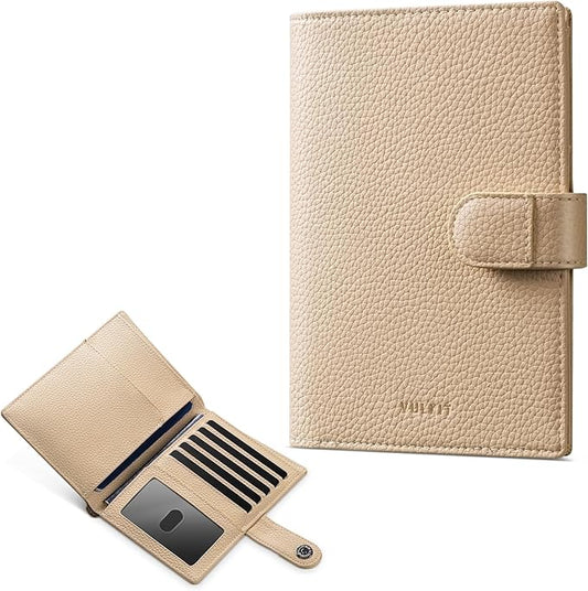 VULKIT Leather Passport Wallet for 2 Passports Slim Double Passport Holder RFID Blocking Passport Travel Wallet with ID Window for Women