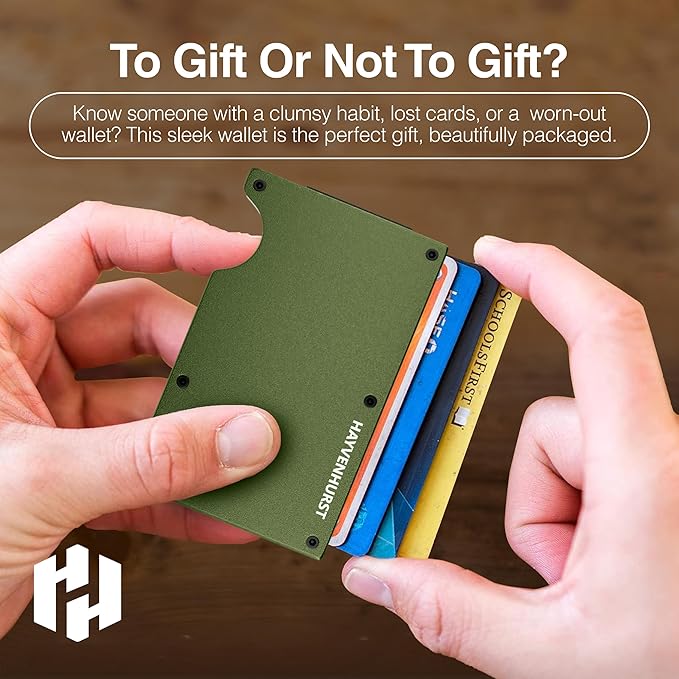 Hayvenhurst Wallet for Men - Slim RFID Blocking Metal Wallet with Cash Strap, Minimalist Front Pocket Credit Card Holder, Small Mens Wallet
