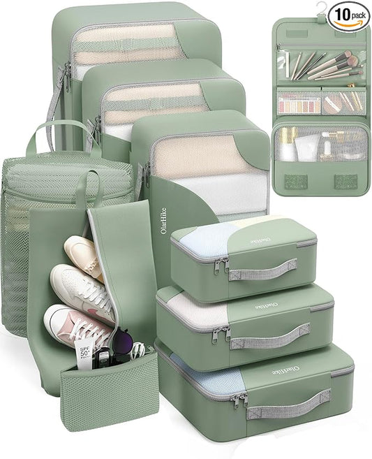 OlarHike 10 Set Packing Cubes for Travel, Gifts for Women Mom,Anti-Tearing Suitcase Organizer with Over-1000 pack Mesh Holes, Vacation Essentials & Accessories for Cruise Ship