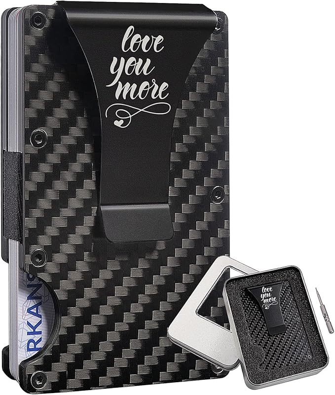 Carbon Fiber RFID Wallet for Men with Money Clip, Personalized Slim Engraved Card Holder, Gifts for Men, Husband, Boyfriend Gifts for Birthday, Anniversary, Wedding, Christmas, Valentine's Day
