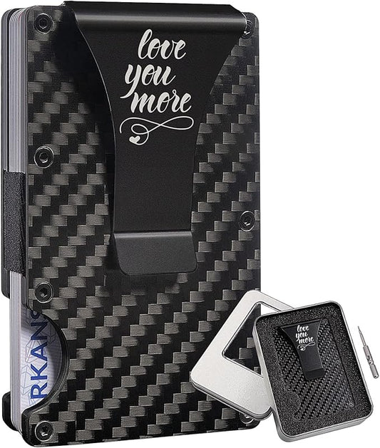 Carbon Fiber RFID Wallet for Men with Money Clip, Personalized Slim Engraved Card Holder, Gifts for Men, Husband, Boyfriend Gifts for Birthday, Anniversary, Wedding, Christmas, Valentine's Day