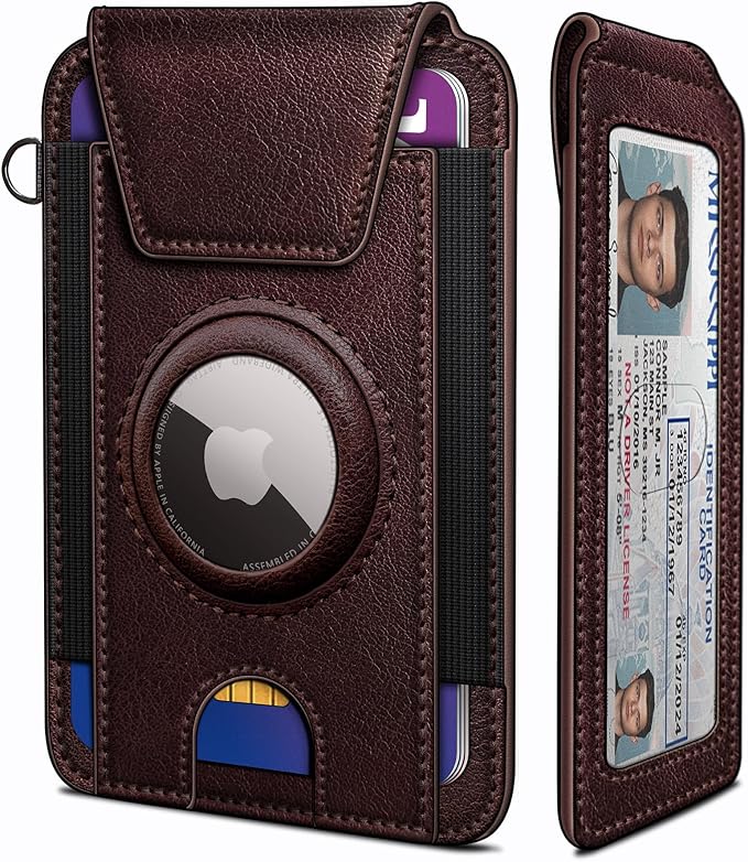 miyozi Ultra Slim AirTag Card Holder for Men - RFID Blocking Minimalist Wallet with Magnetic Flap, 0.25" Thin No Bulge Pocket Wallet, Holds 6-8 Cards with ID Window, Gift Boxed
