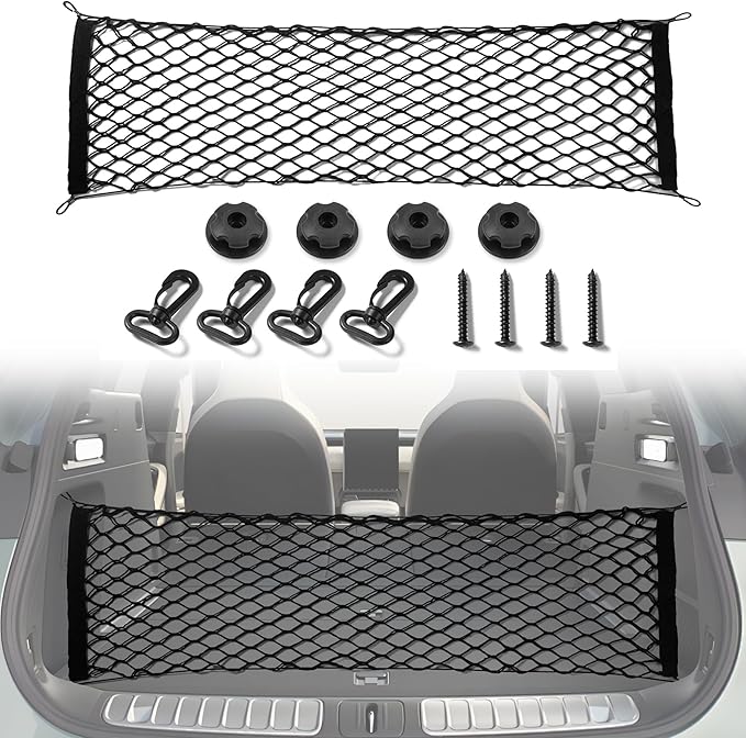 Amiss Cargo Net Stretchable, Car Exterior Accessories, Adjustable Elastic Trunk Storage Net with Hook for SUVs, Cars and Trucks (35.4x15.8 Inch)