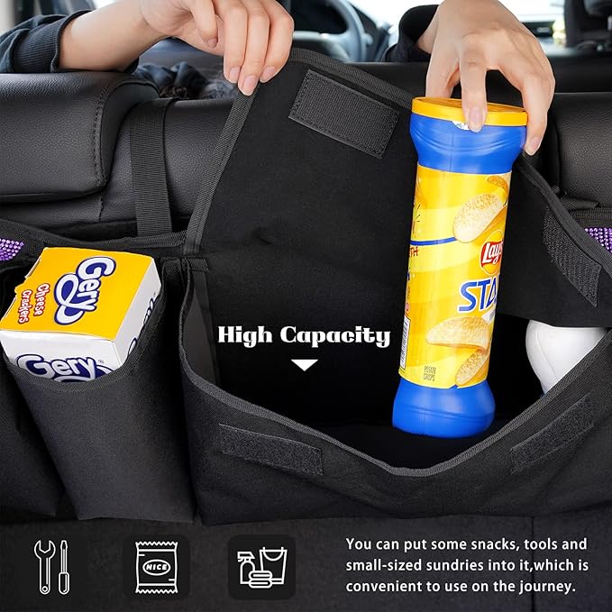 eing Car Trunk Organizer and Storage, Backseat Hanging Organizer for SUV, Truck, MPV, Waterproof, Collapsible Cargo Storage Bag with 5 Pockets, Bling Car Interior Accessories for Women,Purple