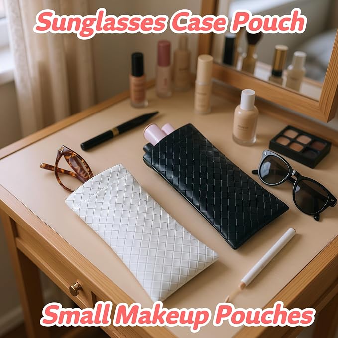 6 Pack 2 Sizes Small Makeup Bag for Purse, Woven Snap Closure Pouches for Purse, Soft Leather Coin Purse for Women, Mini Travel Organizer for Cosmetics Sunglasses Cash Cards Lip Gloss Lipstick