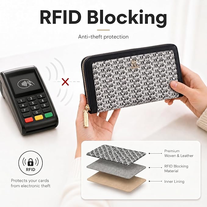 Clutch Wallet For Women, Leather RFID Blocking Wallet Women Large Capacity Credit Card Holder, Womens Billfolds and Wallets Gifts for Women Birthday, Ladies Wallet with Phone Holder, Zip Around