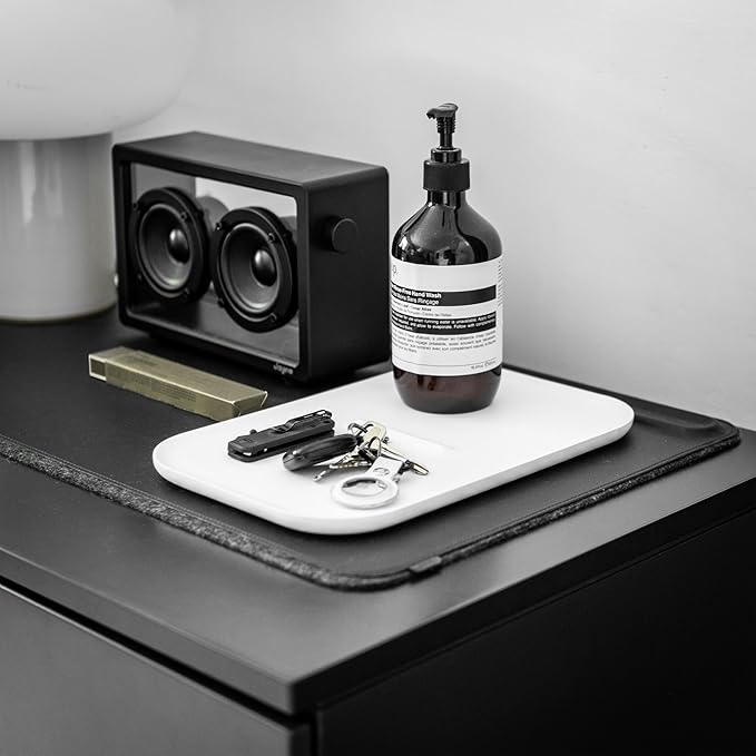 Catchall Tray Premium Wood Valet EDC Tray for Desk Bedside Table Jewellery Organiser Key Wallet Watch Phone Wooden Display (White)