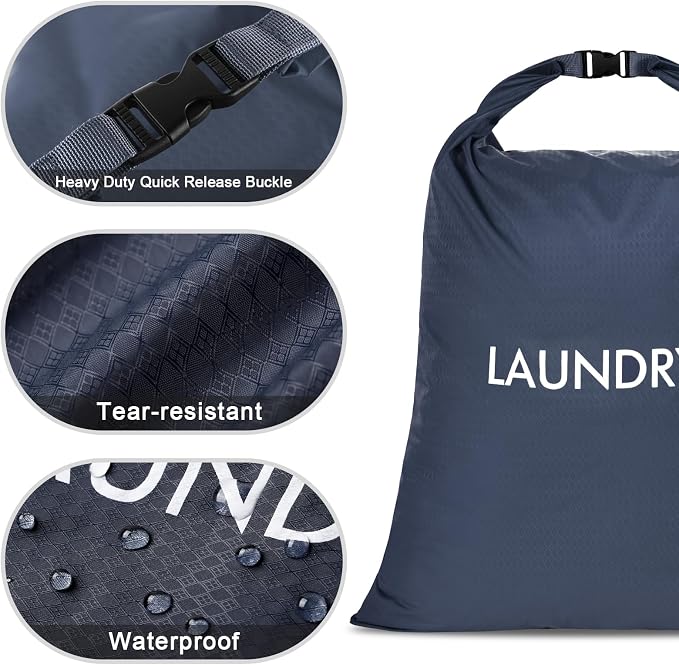 2 Pack Waterproof Travel Laundry Bag Set, Roll-Top Wet Dry Bag for Odor Control & Separating Dirty Clothes, Packable Space Saver Organizer for Gym, Swimming & Cruise Suitcases