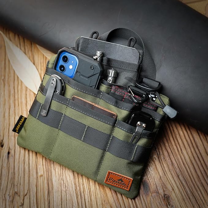VIPERADE VE5 Slim EDC Pouch with 7 Pockets, Mens Pocket Organizer Multitool Pouch, Mini Crossbody Messenger Bag (No Strap)