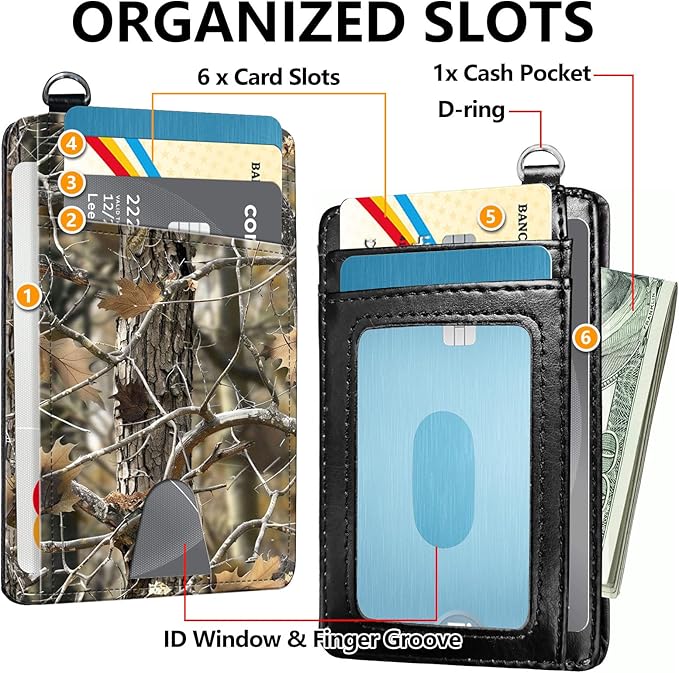 Slim RFID Blocking Card Holder Wallet with Wrist Strap - Minimalist Front Pocket Wallet, Forest camouflage Design, PU Leathe, for Men & Women, Ideal for Travel & Gifts