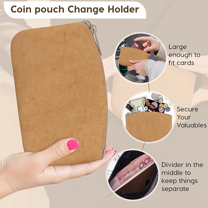 Genuine Leather Large Coin Purse for Women, Change Purse Zipper Wallet For Men Size 5x3 U.S.A. Made By Nabob Leather