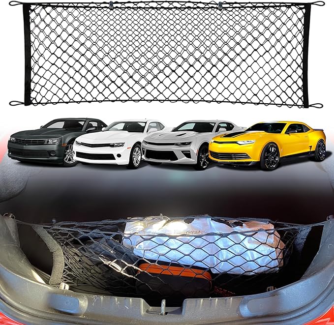 Envelope Style Automotive Elastic Trunk Mesh Cargo Net for Chevrolet Camaro 2010-2024 - Premium Trunk Organizers and Storage - Luggage Net for Crossover - Best Car Organizer for Chevrolet Camaro