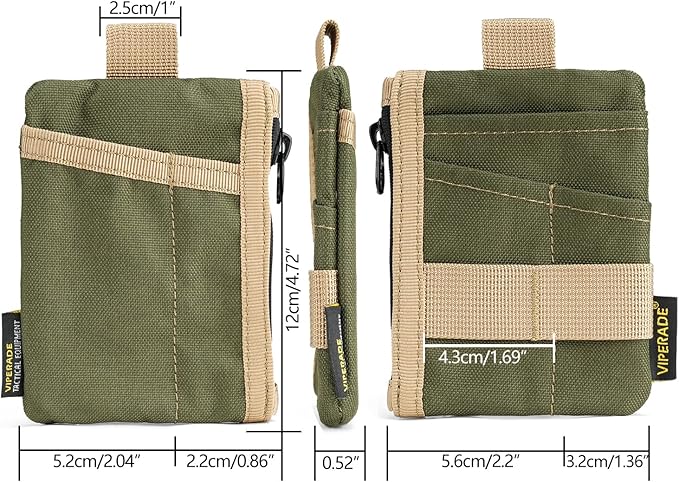 VIPERADE VE28 6-in-1 EDC Pouch, 500D Compact EDC Pocket Organizer, Molle Extension Tool Storage Bag, Small Coin Purse/Card Holder/Swiss Army Knife Pocket Pouch (Green/Tan)
