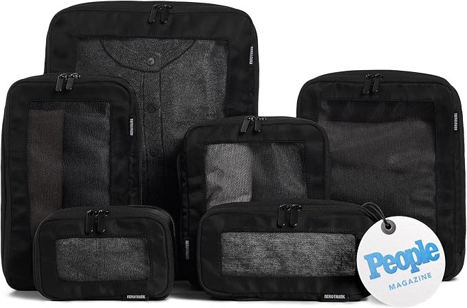 Aerotrunk Compression Packing Cubes for Travel - Luggage Organizer Bags - Double Zipper Packing Cubes for Suitcases (6-Pack, Black)