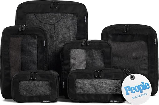 Aerotrunk Compression Packing Cubes for Travel - Luggage Organizer Bags - Double Zipper Packing Cubes for Suitcases (6-Pack, Black)