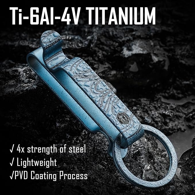 KeyUnity KM00 Titanium Belt Loop Keychain Clip Double Side Quick Release Key Holder with Detachable Key Ring