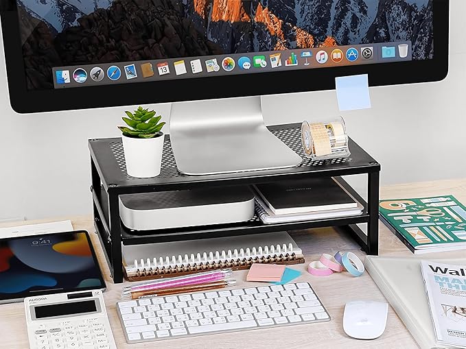CAXXA 2-Tier Metal Laptop PC Monitor Stand Riser MAX 50 LBS Loading for Monitor, Printer,Black