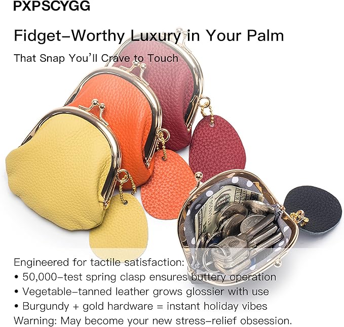 Women’s Small Coin Purse, Vintage PU Leather Change Purse, Coin Bag with Kiss Lock, Mini Coin Purse for Women (Khaki)