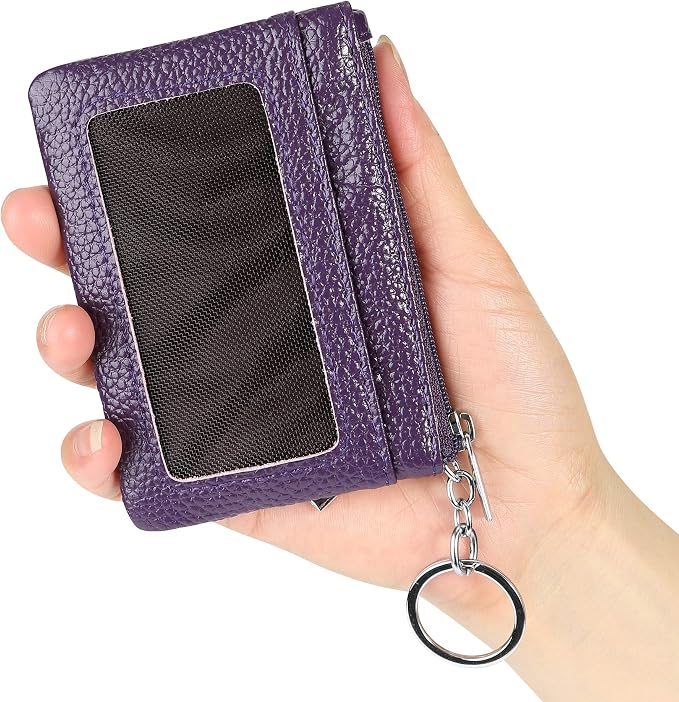 Women Genuine Leather Keychain Zipper Change Wallet Small Mini Pocket Size Coin Purse