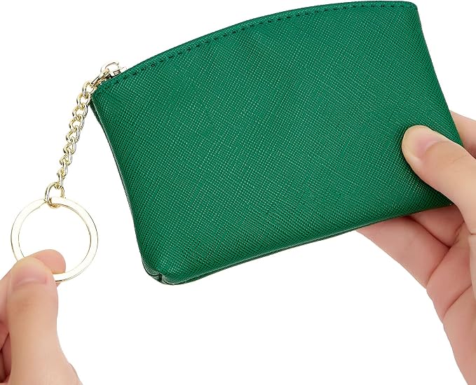 WOZEAH Artificial Leather Coin Purse Change Purse With Key Chain Ring Zipper For Men Women (Green)