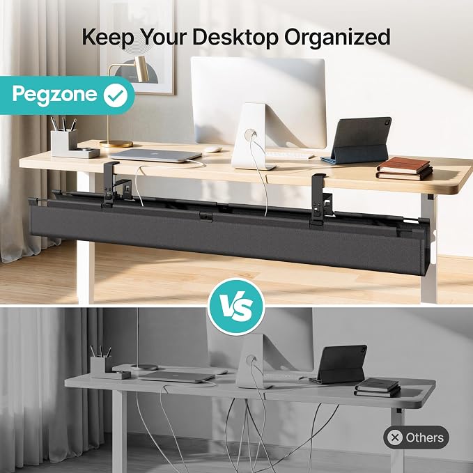 PEGZONE No Drill Under Desk Cable Management Tray, 47.2" Cord Management Under Desk for Table, Clamp Mount Desk Cable Management, Premium Fabric Wire Management Tray for Office, Home, Black