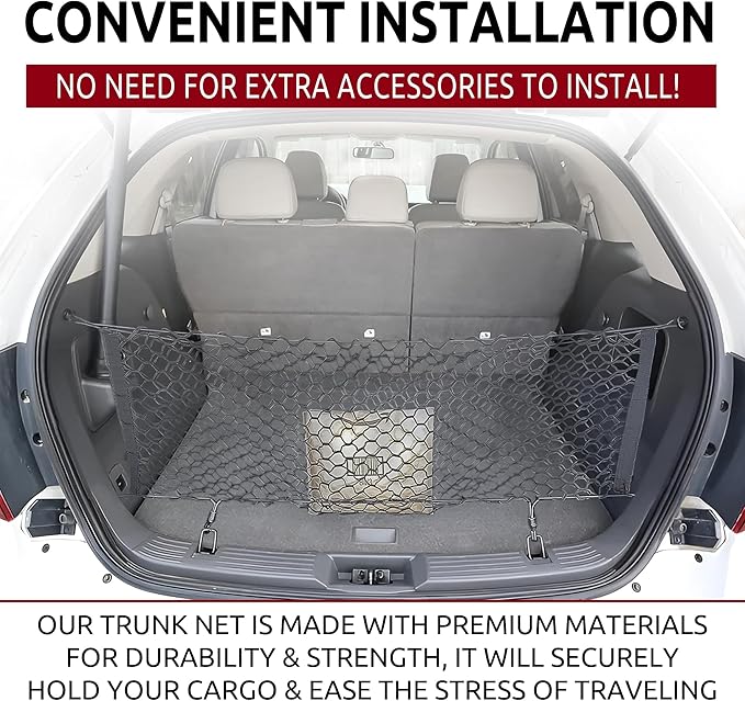 Envelope Style Elastic Trunk Mesh Cargo Net for Ford Edge SE SEL ST Titanium 2016-2024 - Premium Trunk Organizers and Storage - Luggage Net for SUV - Best Car Organizer for Ford Edge