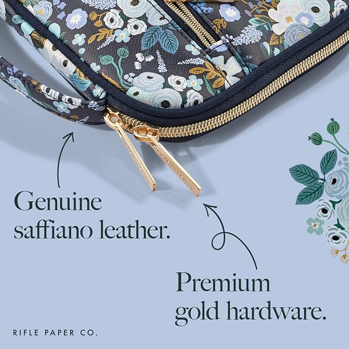 Rifle Paper Co. Electronic Organizer Travel Case - Portable Tech Pouch w/Multiple Storage Mesh Pockets for Cable, Cord, Charger, Power Bank, AirPods - Airplane Travel Essentials Bag -Garden Party Blue
