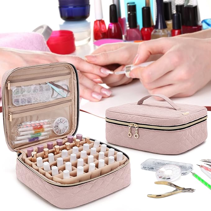 Yarwo Nail Polish Carrying Bag Holds 36 Bottles (15ml/0.5 fl.oz), Travel Storage Organizer for Nail Polish and Manicure Accessories, Dusty Rose