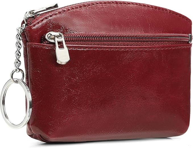 SENDEFN Genuine Leather Small Coin Purse Pouch Change Holder Wallet for Women With KeyChain