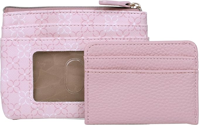 Julia Buxton Vegan Leather Wallet with Zipper, ID Windows, RFID Blocking, Card Slots & Key Ring, Compact Coin & Card Holder Case, Gift Idea, Signature Blush