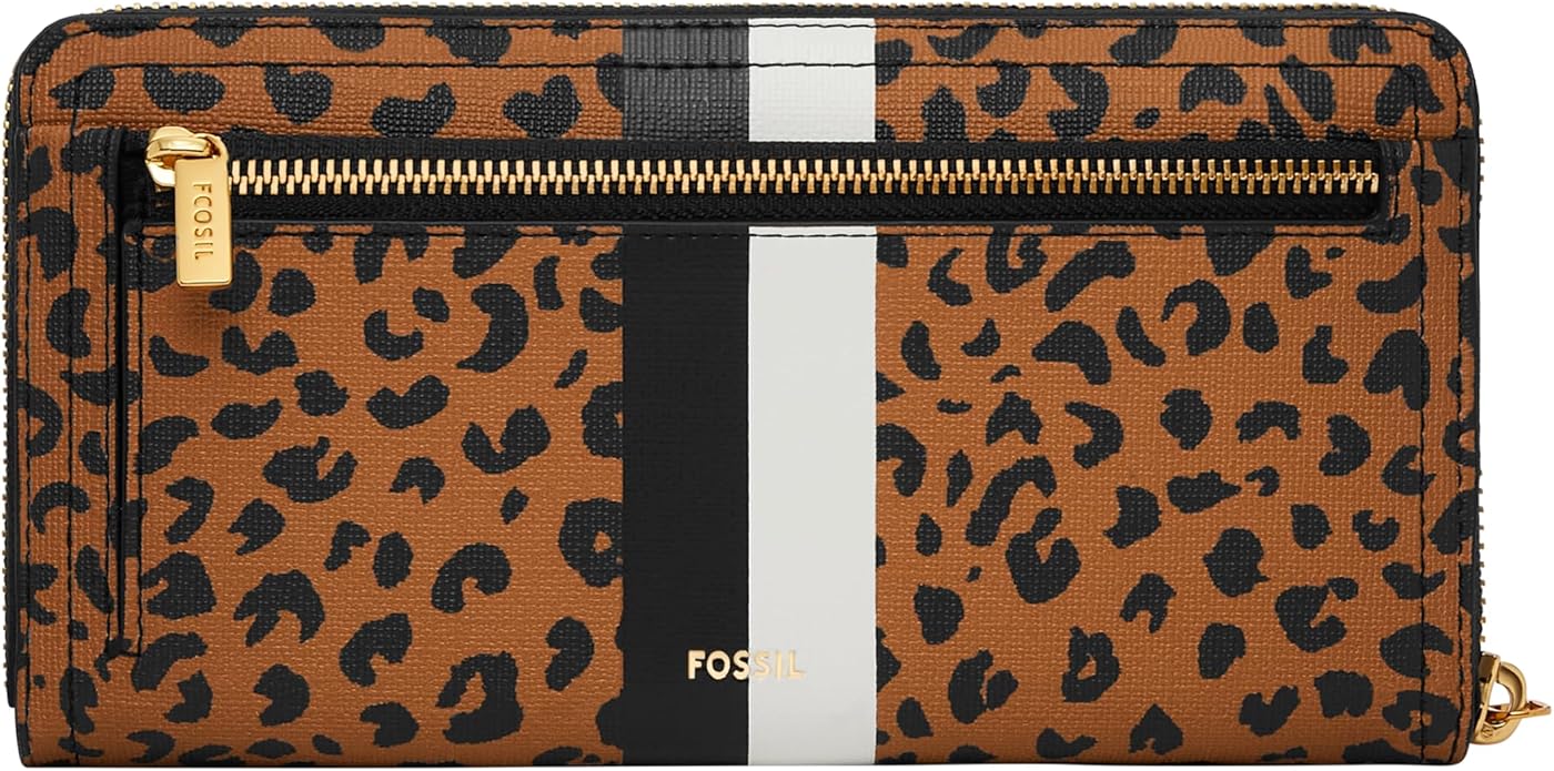 Fossil Women's Logan Leather RFID-Blocking Zip Around Clutch Wallet with Wristlet Strap for Women