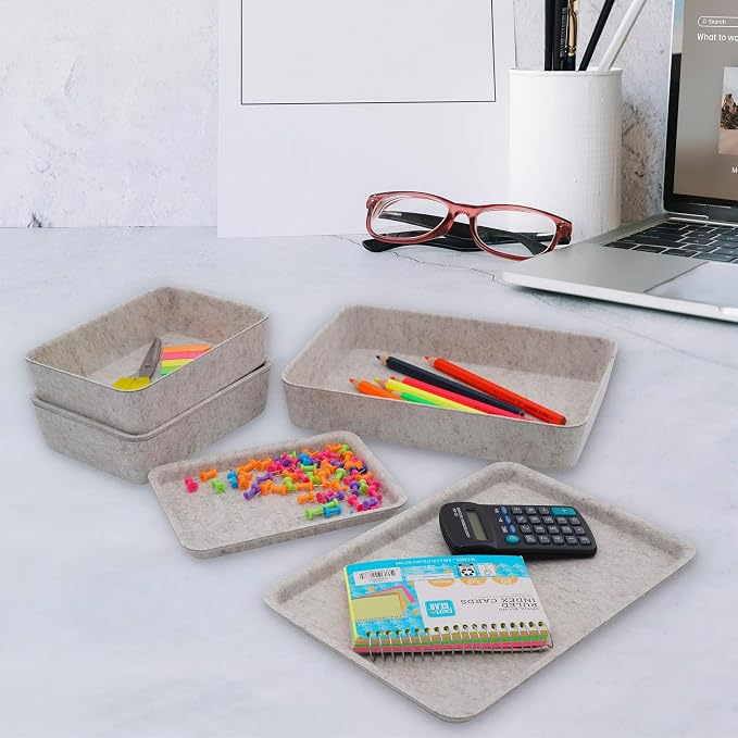 Welaxy Oatmeal Lidded Felt Drawer Organizers 3pc Office Makeup Storage Box