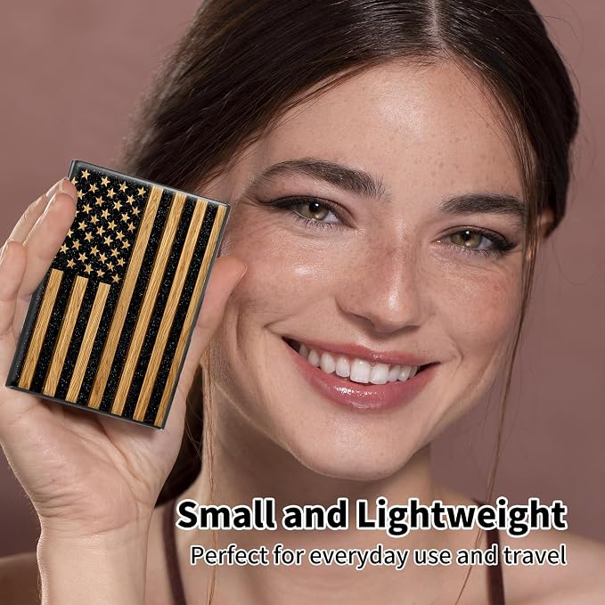 Metal Wallet,Credit Card Holder for Women Men,RFID Blocking Card Holder Mini Slim Aluminum Wallet ID Case Hard Case Business Card Holder Case,Cute Wood Flag