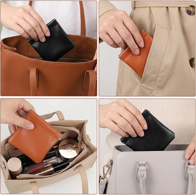 Mini Makeup Bag for Purse, 2 PCS Upgrade PU Small Makeup Pouch, Portable Pocket Cosmetic Bag, Squeeze Top Self-Closing Small Purse Pouch for Women Travel Storage Coin Lipstick Charging Cable Earphones